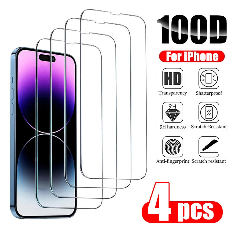 4PCS gehärtetes Glas für iPhone 14 Pro Max 14 Plus 14Pro Displayschutzfolie für iPhone 13 15 12 11 Pro Max 12Mini 13 Mini Glas