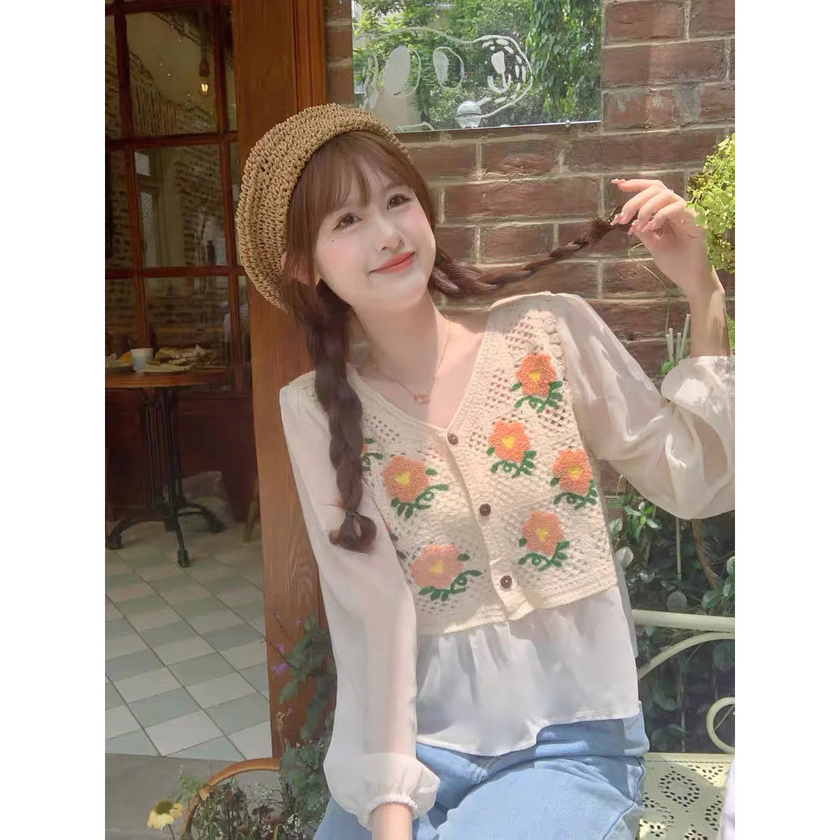 2026 Sommer Langarm Vintage National Trend Damenbekleidung Ausgehöhlte Spitze Patchwork Chiffon Hemden Damen Blusen Großhandel