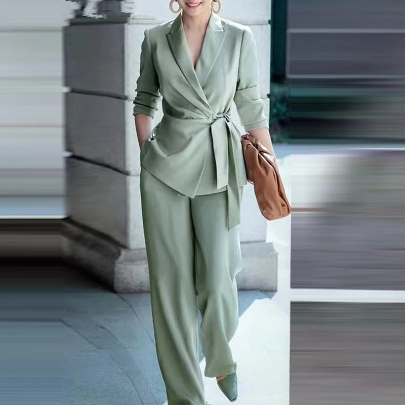 Zanzea Herbst elegant ol Arbeits anzug Frauen Blazer & weites Bein Hose Sets Mode 2 Stück Trainings anzüge Damen Büro Outfits Overs ize 2024