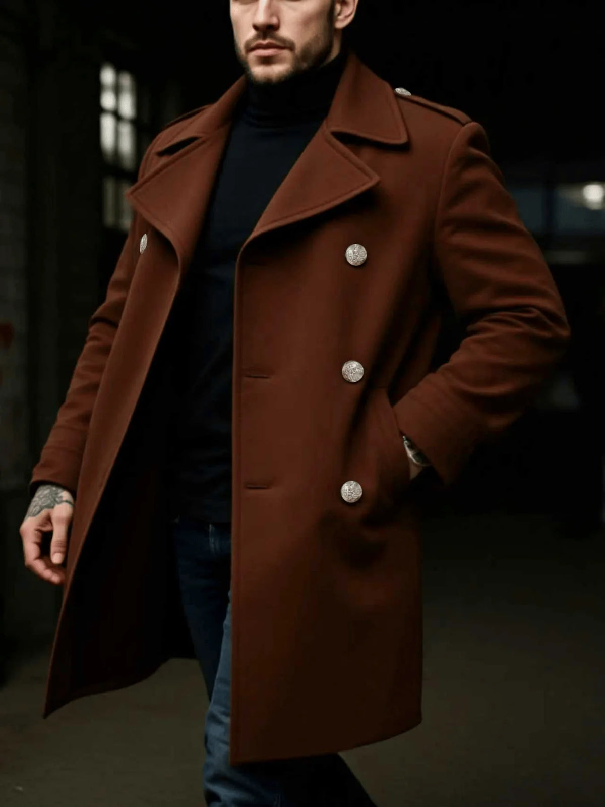 Einreihiger Wollmantel für Herren, verdickt für den professionellen Winter-Look im Trench-Stil