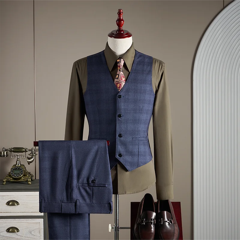 Hochwertiges, Modisches und Stilvolles Hochzeits-Casual-Karo-Anzug-Set, Herren Business-Casual-Anzug Dreiteiliges Set