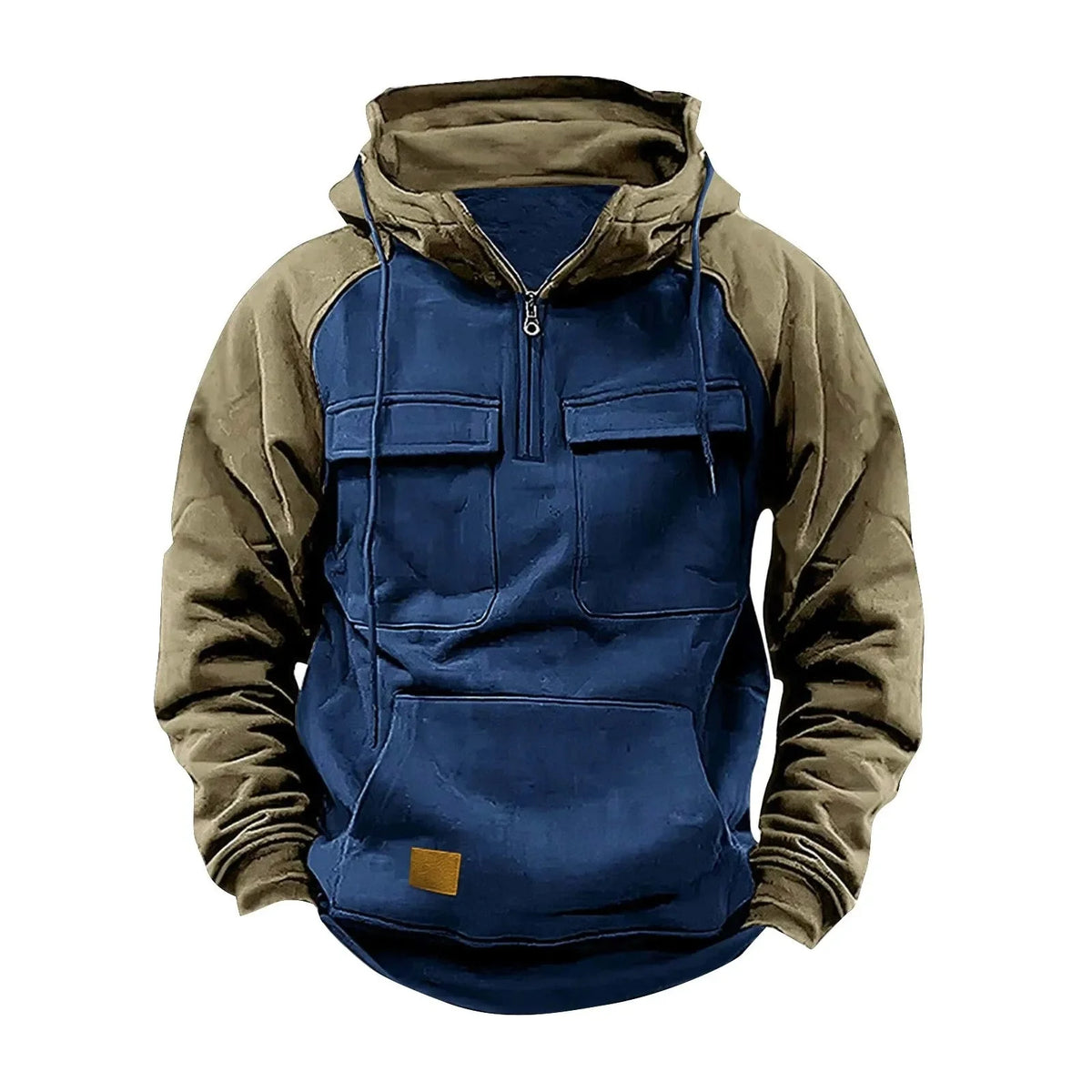 Herren Hoodie Sweatshirt Reißverschlusstaschen Arbeitskleidung Retro Farbblock Wintersport Flügelärmel Lose Passform Lässige Streetwear