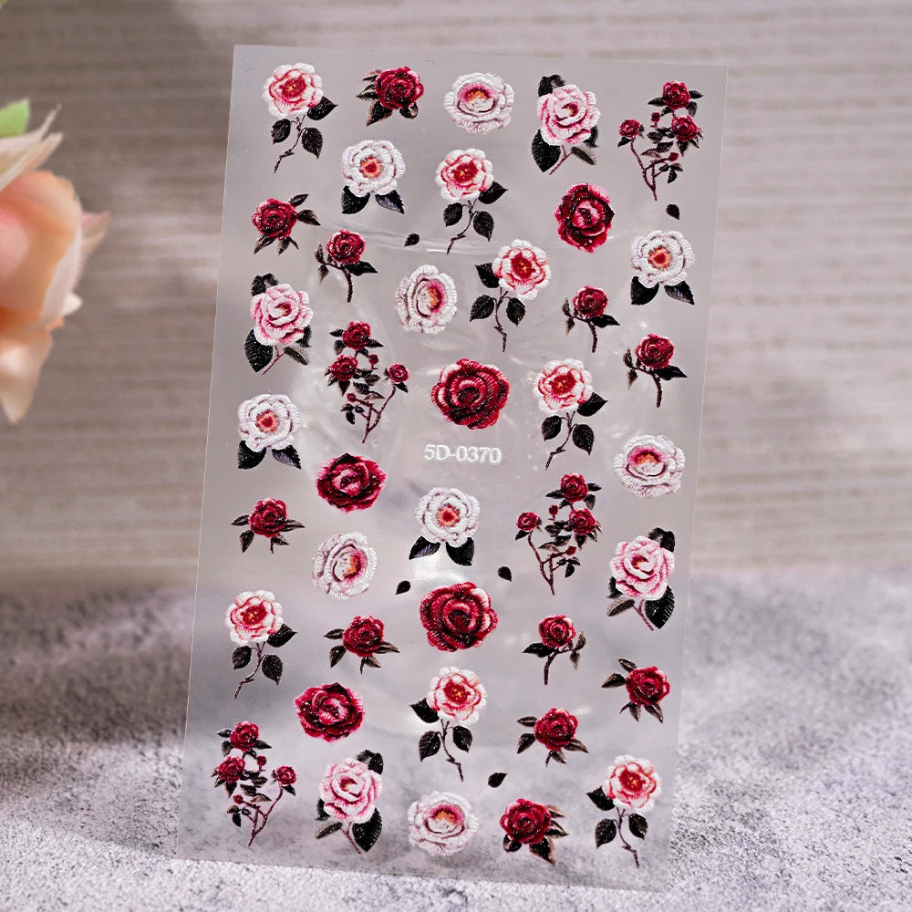 1 Stück 5D geprägte Lavendelblume Nagelaufkleber Frühling Blumenblätter selbstklebende Schieber Rose Schmetterling Aufkleber Maniküre Dekoration