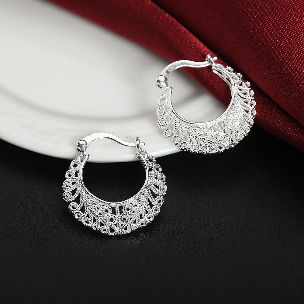 Charm-Ohrringe aus 925er-Sterlingsilber für Damen, Schmuck, All-Match-Trend, hohl geschnitzt, Weihnachtsgeschenke