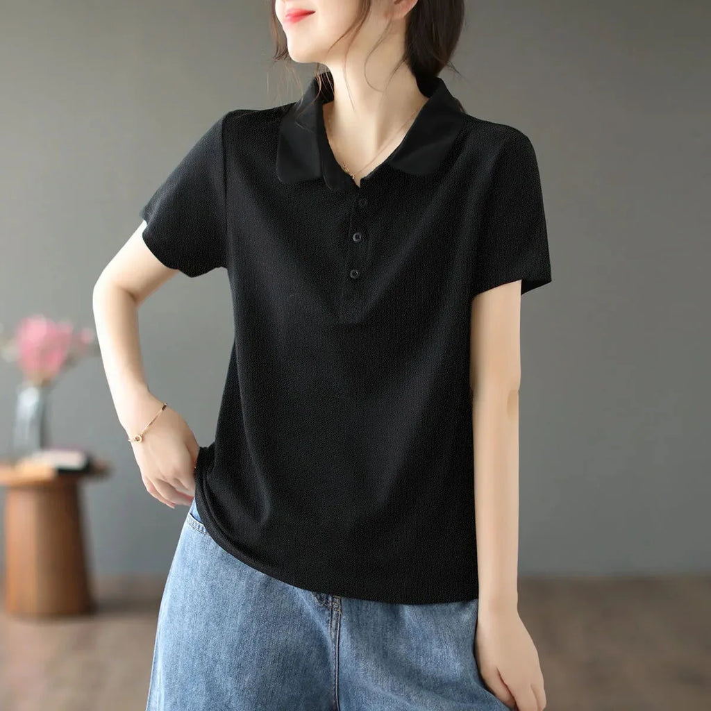 Sommer einfarbig College-Stil Sport Polos hirt neues Hemd Kragen kurz ärmel ige T-Shirt für Frauen
