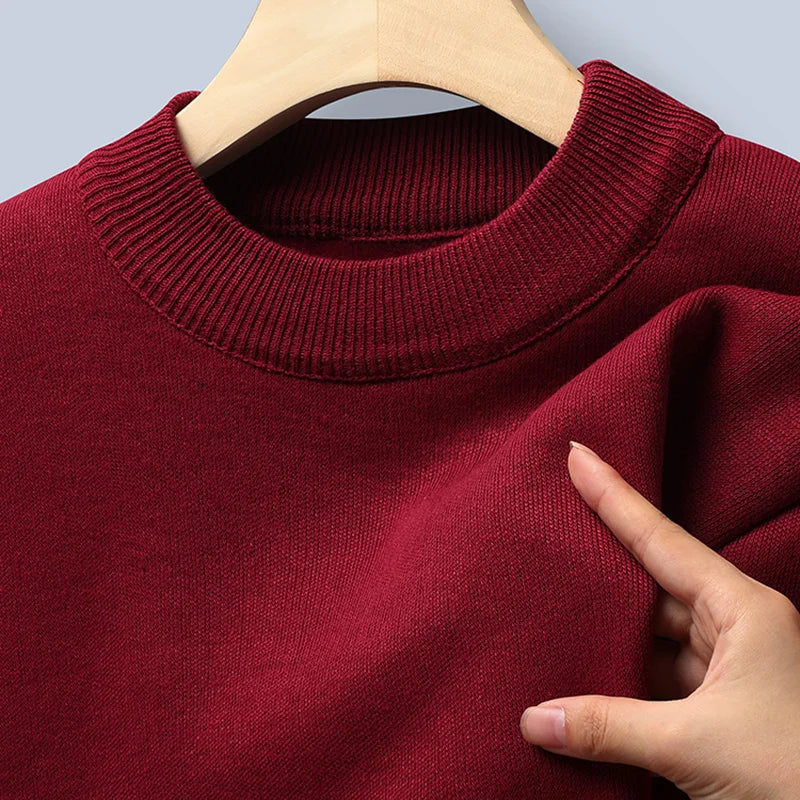 Pullover Männer Herbst Winter Jumper Fleece Verdickt Neue Koreanische Strickwaren Oansatz Solide Weiß Schwarz Kalten Bluse Bottom Shirt Kleidung