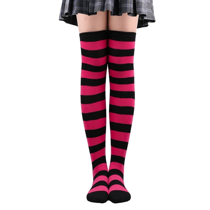 Frauen Gestreiften Druck Über Knie Lange Socken Oberschenkel Hohe Strümpfe für Weihnachten Halloween Anime Cosplay Kostüm Zubehör M6CD