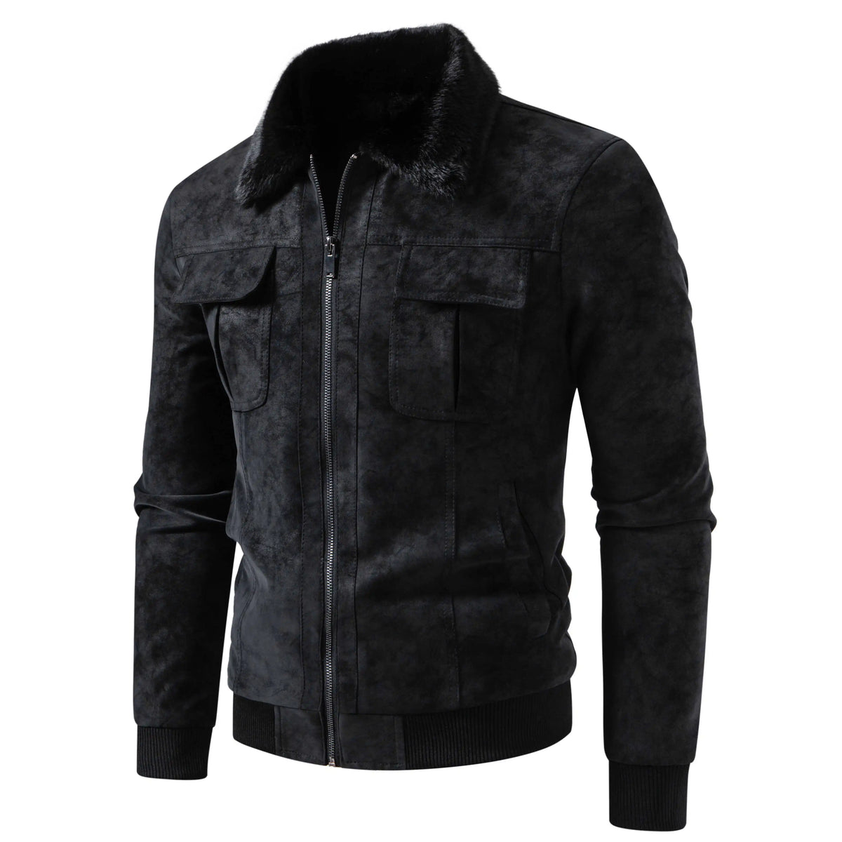 Herren-Jacke mit dickem Kunstfellkragen, warmes Plüschfutter, stilvolle Oberbekleidung, lässiger Pendler-Mantel für Herbst und Winter