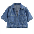 HXAO Asymmetrischer Jeansrock, kurze Sets, zweiteiliges Set für Damen, Sommer-Outfits, bauchfreies Jeanshemd, Anzug, Mini-Culottes-Set mit hoher Taille