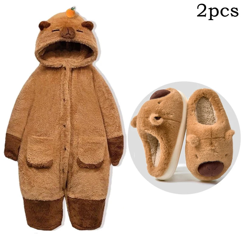 Erwachsene Capybara Roben Onesies Pyjamas Cartoon Pyjama Tier Kigurumi Slipper Halloween Cosplay Kostüme Warme Nachtwäsche Overall