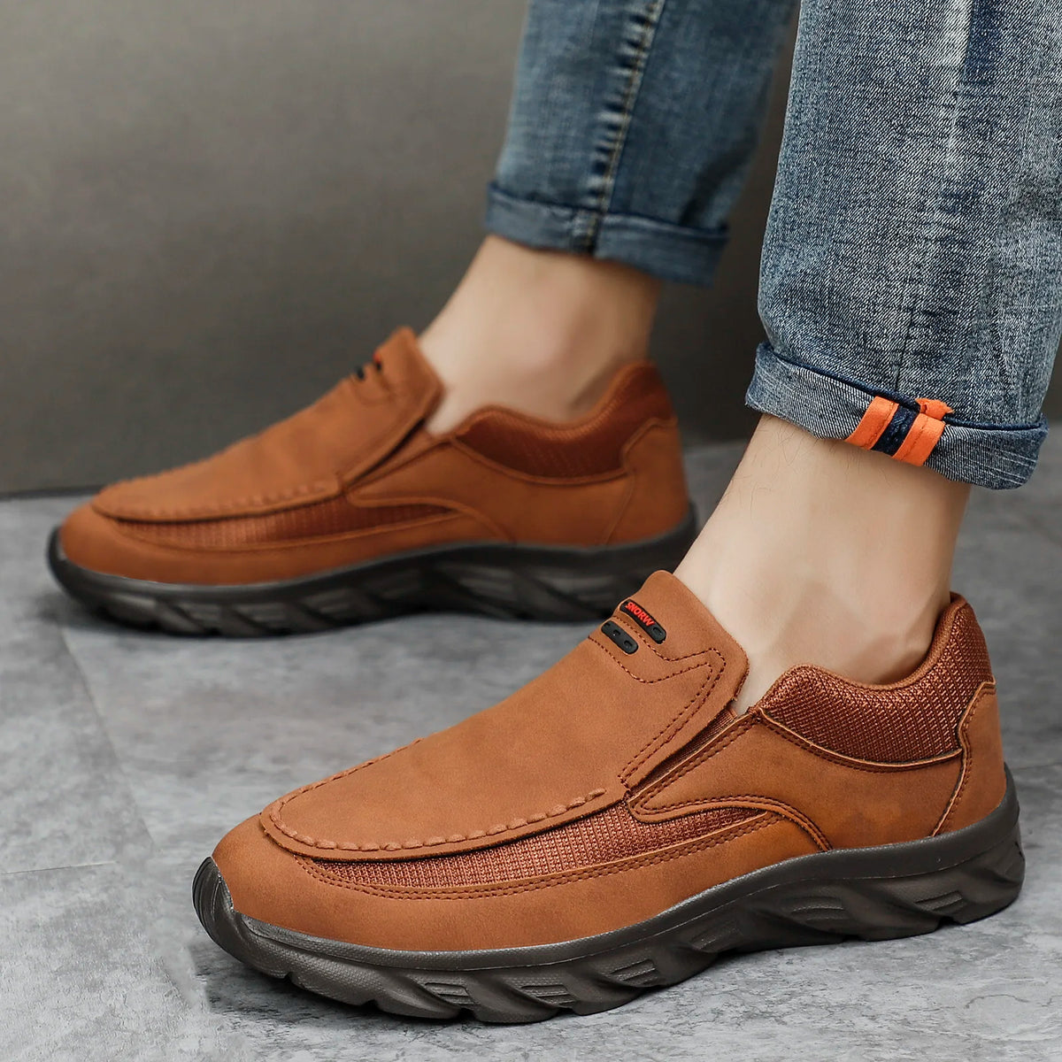 Leder-Herren-Loafer, bequeme, atmungsaktive Herren-Freizeitschuhe, Slip-on-Bootsschuhe, leichte, rutschfeste Herren-Wanderschuhe