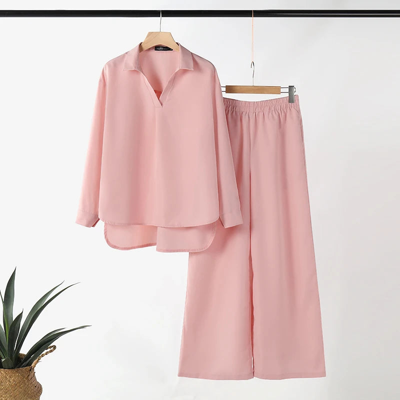 ZANZEA Frühling 2 stücke Outfits Frauen Hosen Anzüge Langarm Bluse Hose Sets Solide Arbeit Trainingsanzug Beiläufige Lose Passenden Set 2025