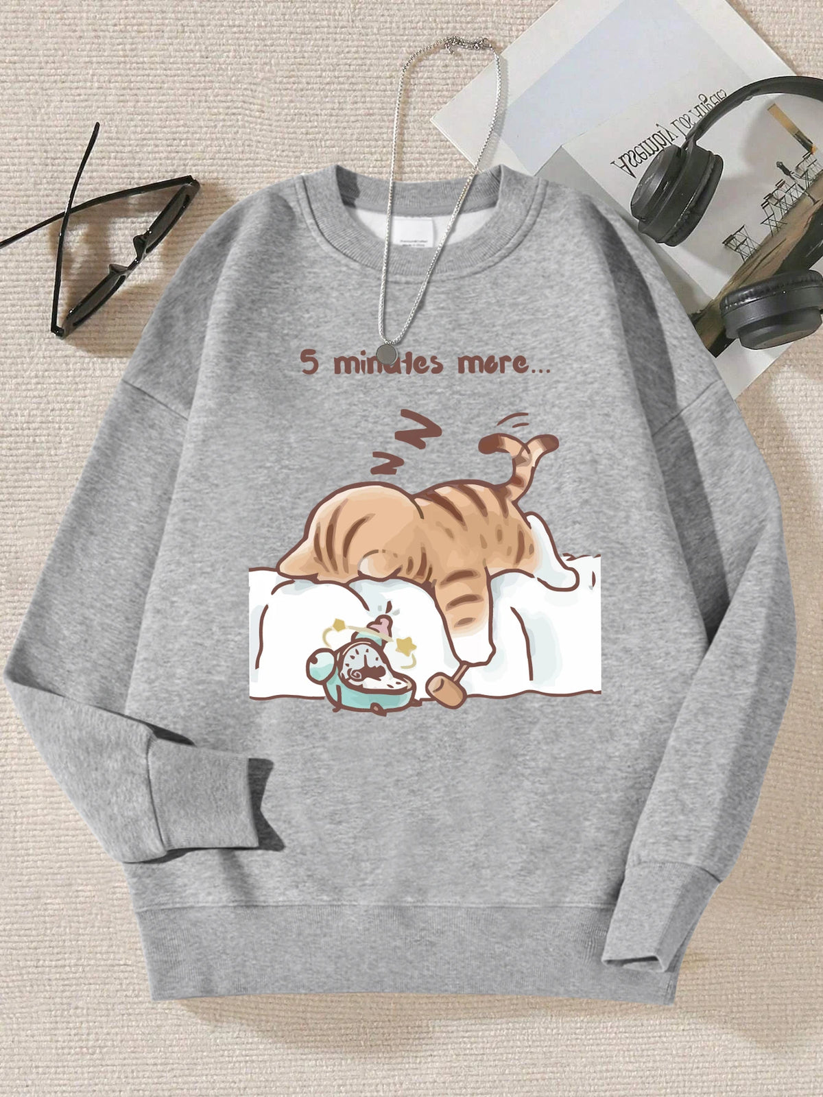 Die Katze, die immer zum Schlafen wünscht, Muster bedruckt, mit Kapuze, Damen, schlicht, warm, Herbst-Sweatshirt, Straße, lässig, Unisex-Pullover