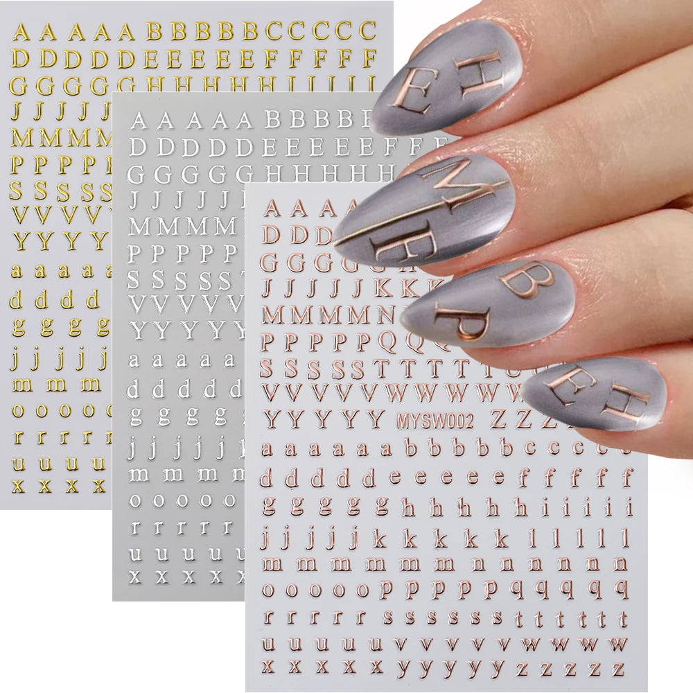 1 Stück 3D Englischer Buchstabe Nail Art Aufkleber Kleine 26 Alphabet Klebeaufkleber 10*8 cm 0-9 Nummer DIY Sliders Maniküre Dekorationen