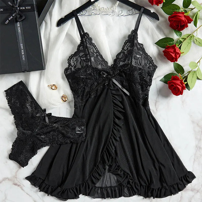 Schlinge Hause Tragen Sommer Ärmellose Voll Transparent Nachthemd Frauen Robe Nachthemd Plus Größe Pyjamas Panty Set Exquisite V-ausschnitt