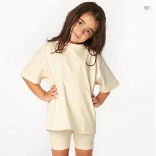 Neuheit Kleine Kinder Baby Mädchen Kleidung 2 Stück Trainingsanzug Set Übergroßen Kurzarm Baumwolle T-shirt + Leggins Shorts Sport Anzug