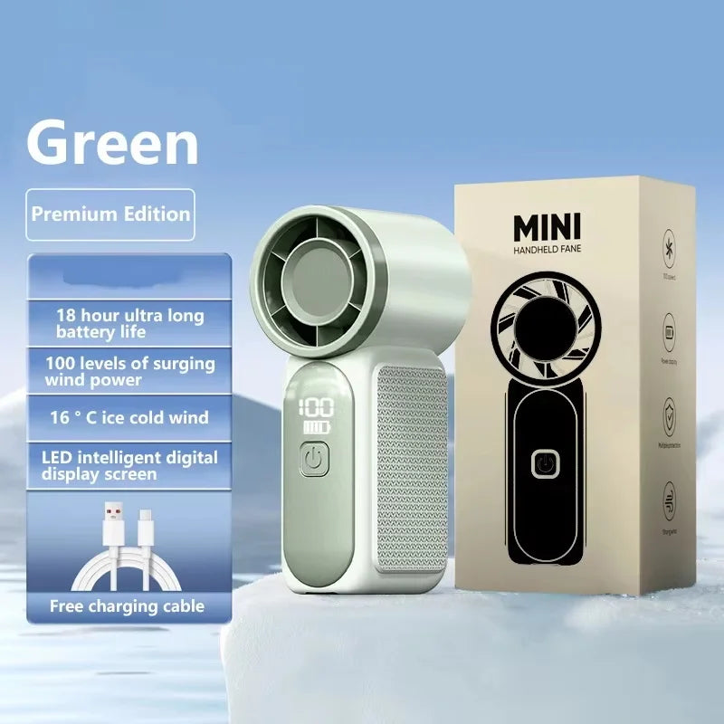 5-Gang Mini-Handventilator, faltbar, Turbo, max. 10 m/s, starker Luftstrom, Typ-C USB, wiederaufladbar, lange Betriebsdauer, Taschenkühler