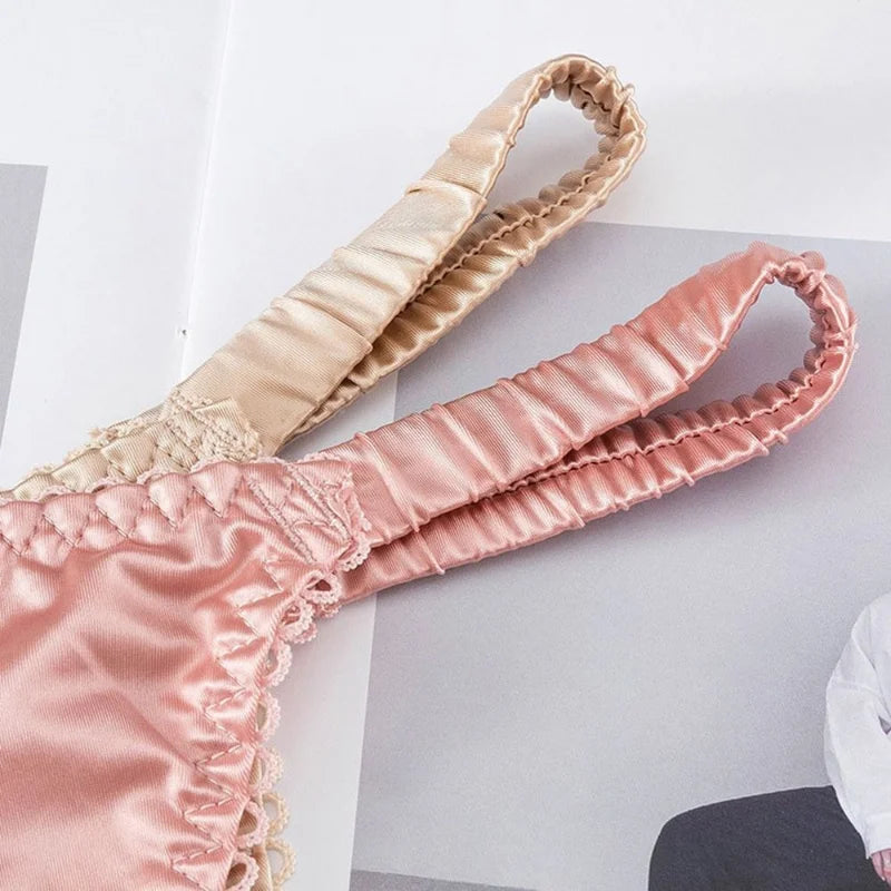 Dünner Gürtel-Slip mit Schleife für Damen und Mädchen, Sportunterwäsche, Tanga, niedrige Taille, nahtlos, weiche Satin-Slips, Damen-Dessous