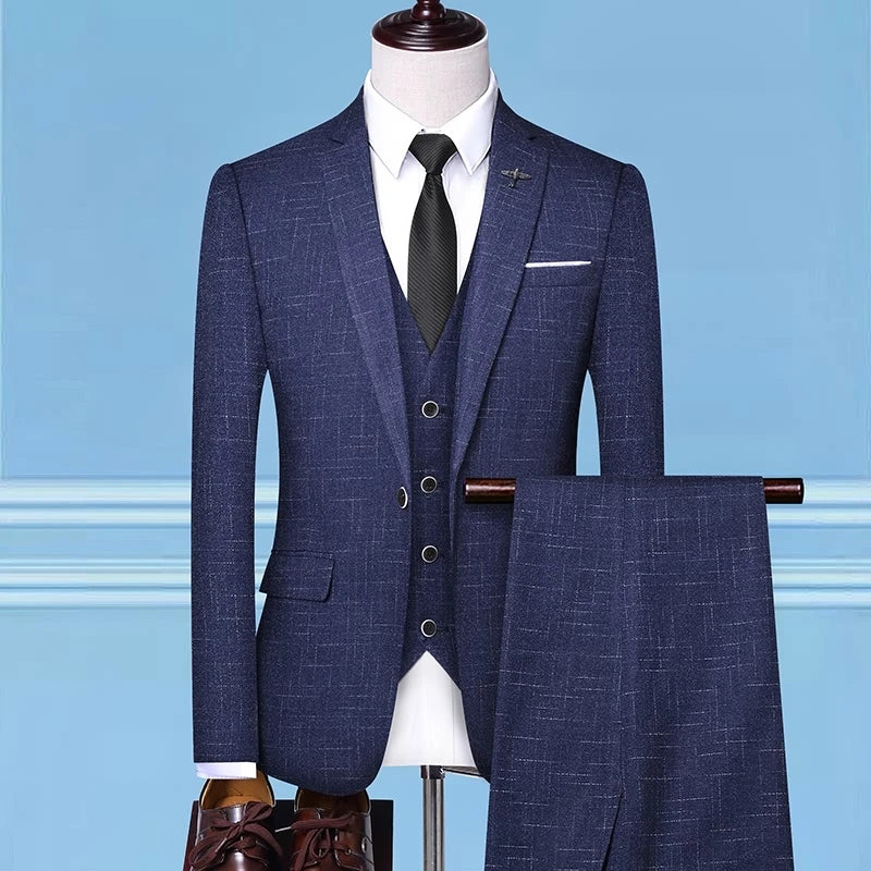 3-teiliges Anzugset im britischen Stil – hochwertige Herrenmode, Hochzeitsbankett, europäischer und amerikanischer Look mit Jacke, Weste und Hose