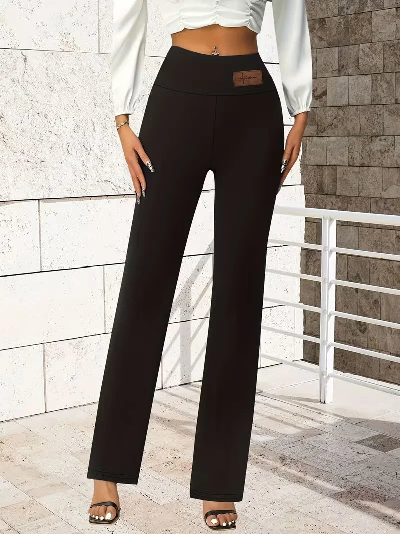 Damen Y2K Vintage Straight Pants, elegante High-Waist-Leggings mit weitem Bein für das Büro, Stretch-Bund mit Buchstaben-Print, Slim Fit Jeans (Neu)