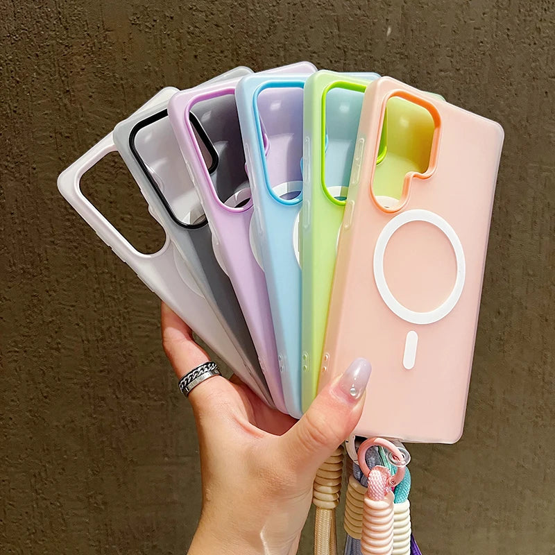 Candy Farbe Matte Für Magsafe Lanyard Weiche Telefon Fall Für Samsung Galaxy S24 FE S25Edge S22 S23 FE Plus S25 Ultra magnetische Abdeckung