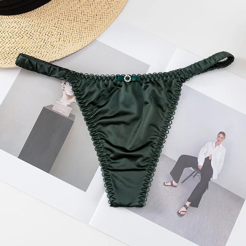 Dünner Gürtel-Slip mit Schleife für Damen und Mädchen, Sportunterwäsche, Tanga, niedrige Taille, nahtlos, weiche Satin-Slips, Damen-Dessous