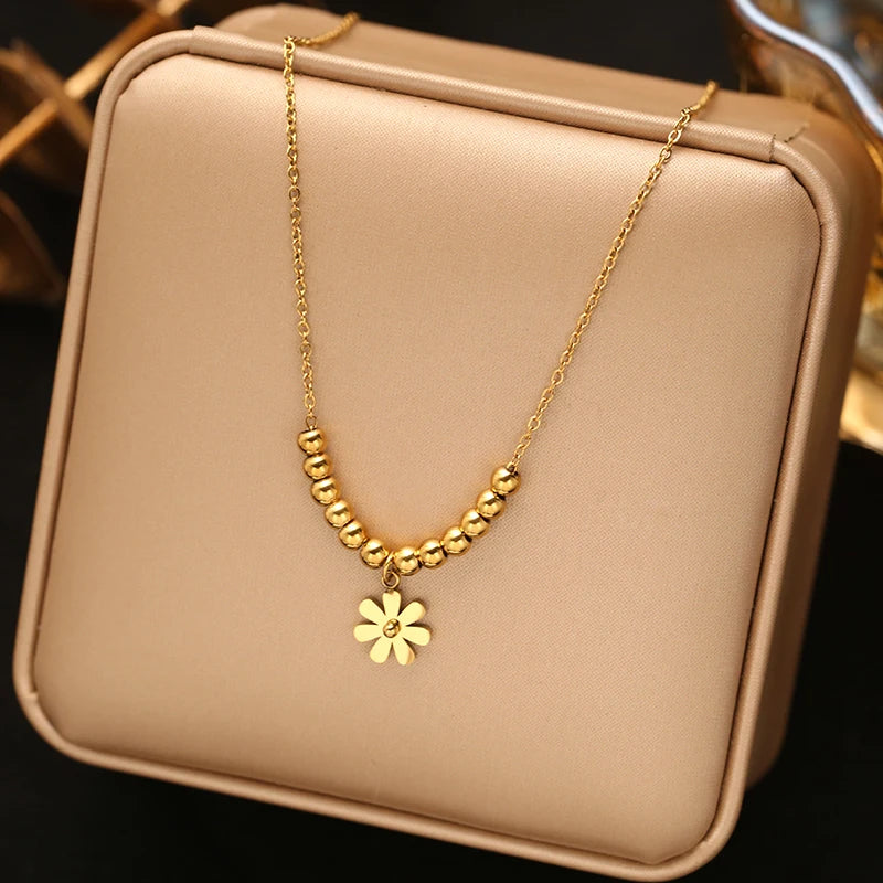 EILIECK 316L Edelstahl Goldfarbene Blumen-Anhänger-Halskette für Frauen, trendige Halskette, wasserdicht, Urlaubsschmuck, Geschenk
