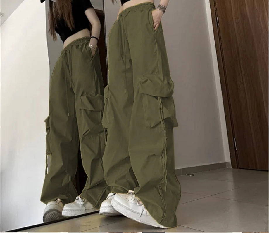 2025, neue Vintage Lose Breite Bein Hosen High Street Y2K Retro Hip Hop Solide Sweatpant Casual Frauen Cargo Pendeln Jogger Hosen