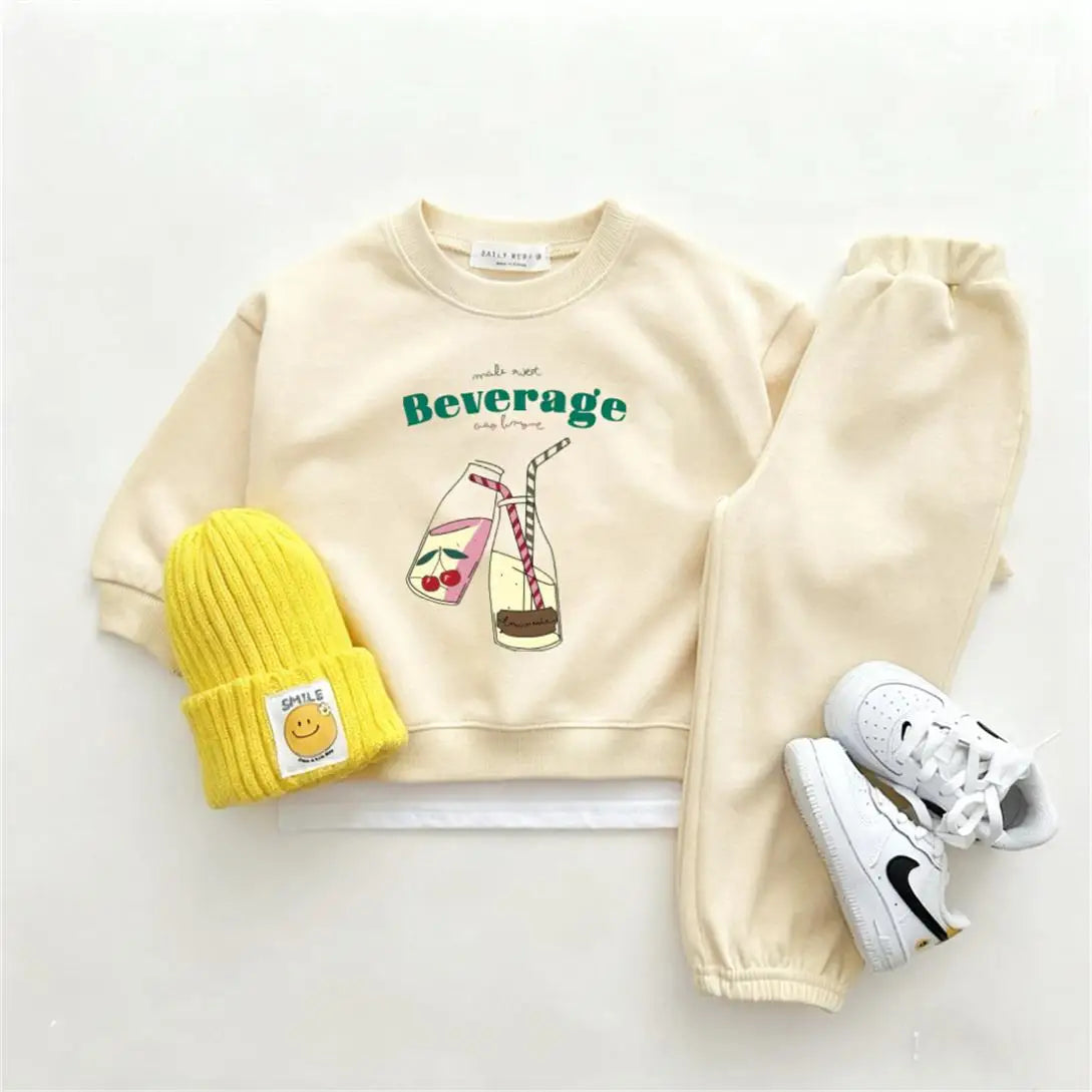 Cartoon-Print Sweatshirts+Hosen 2-teiliges Set Bedruckter Hoodie Weite Hosen Outfits für Jungen Mädchen Kleinkinder Neues Design Hoodie Weite Hosen