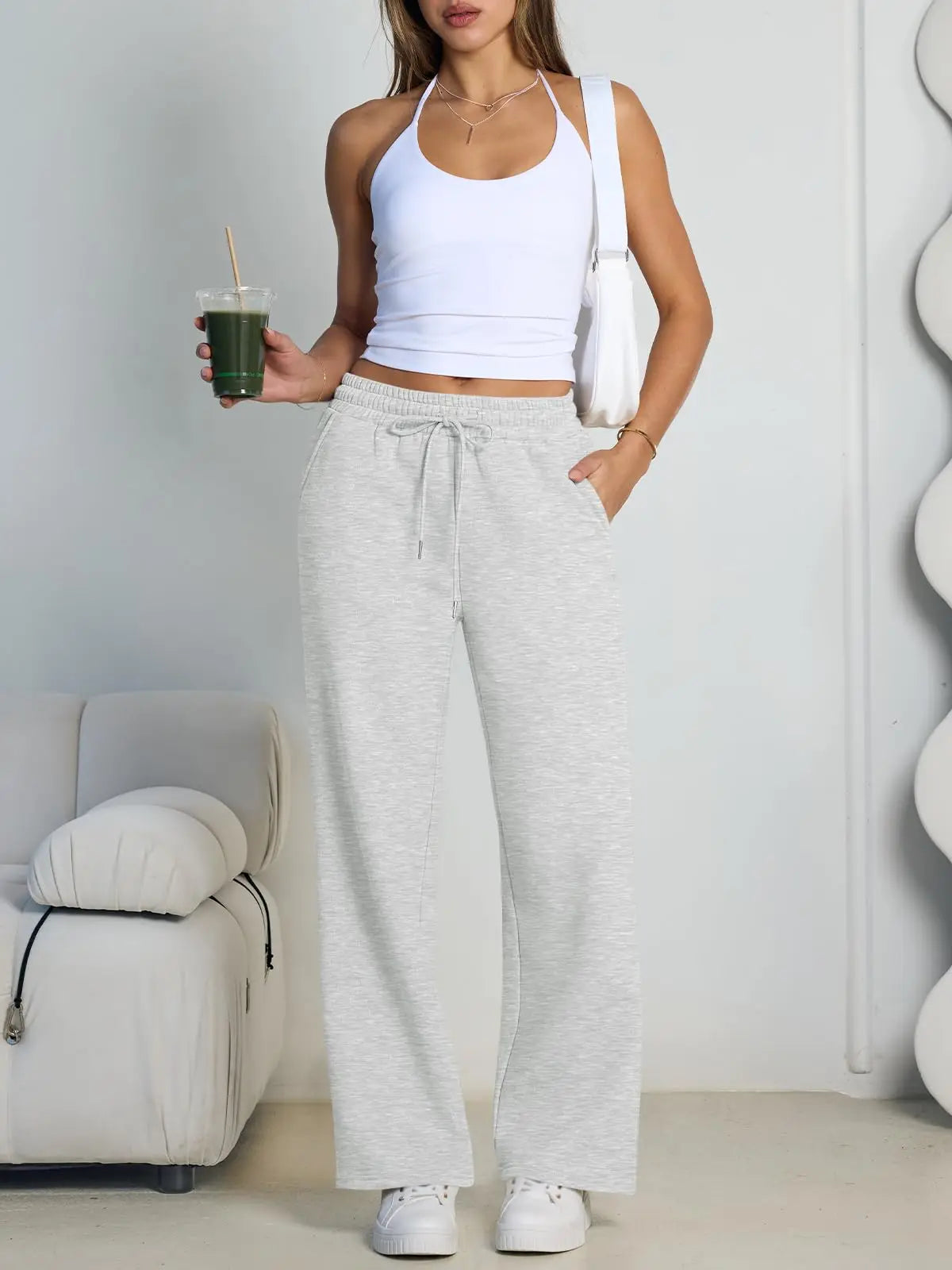 2026 Damen Weite Jogginghose, Europäische und Amerikanische Unisex-Sweatpants, Gerade geschnittene Freizeithose mit Kordelzug im Bund