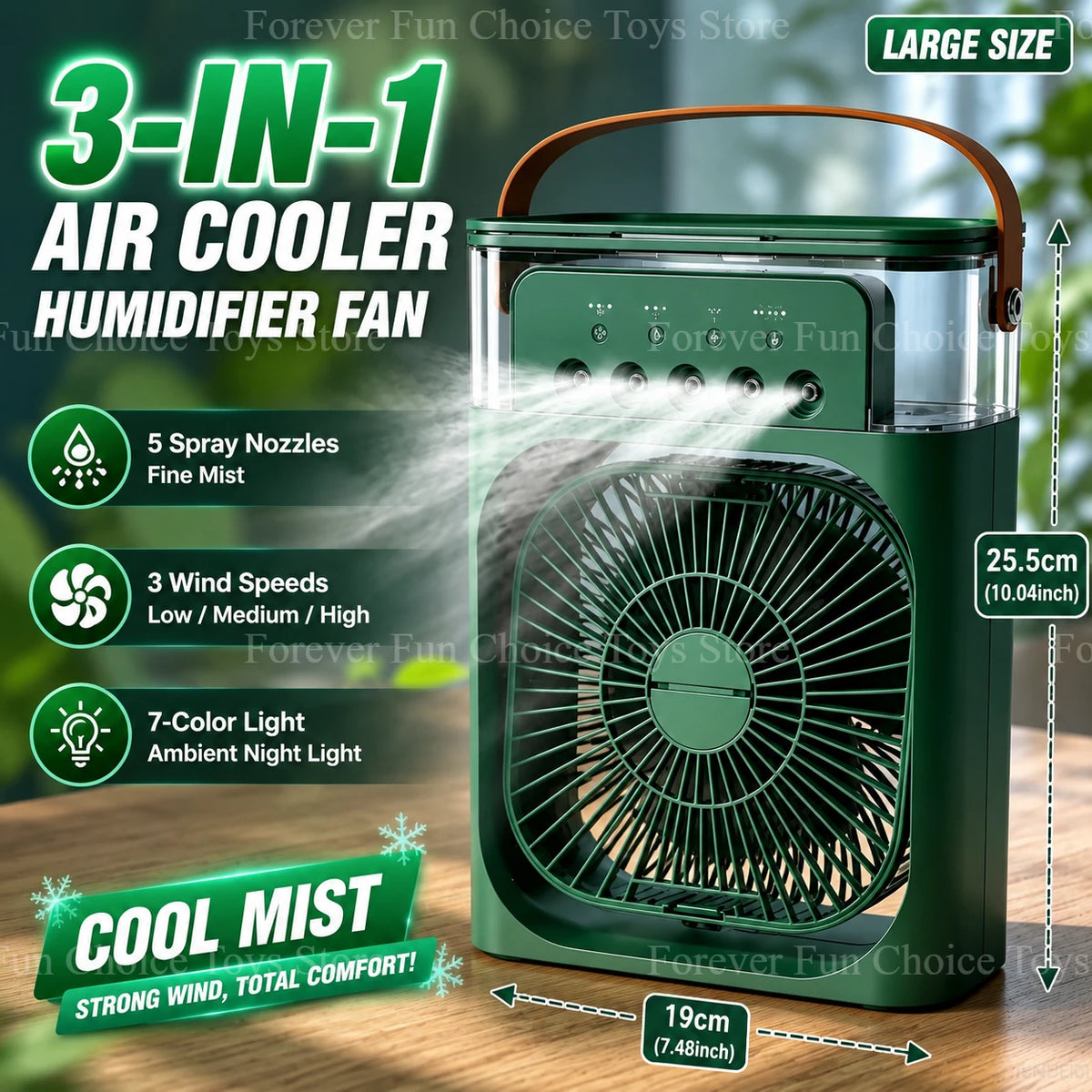 3-in-1 Ventilator Klimaanlage LED-Licht Tragbarer Luftbefeuchter Klimaanlagen-Ventilator für Outdoor und Reisen Handgehaltener Eispack-Sprühventilator