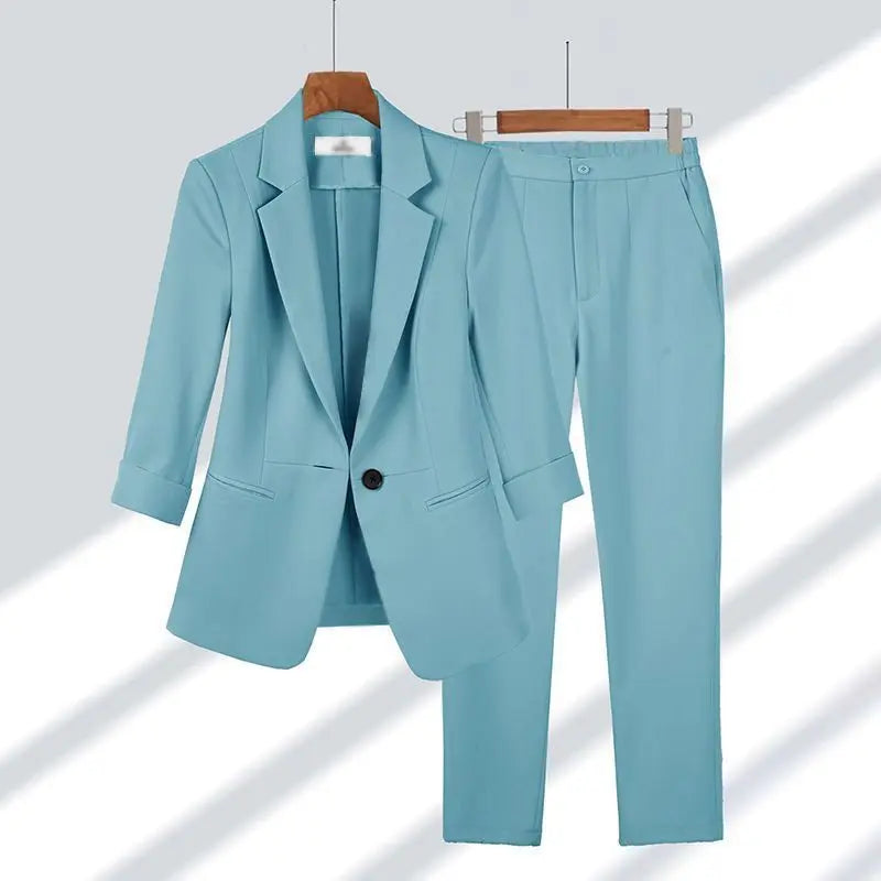 Elegantes Damen-Hosenset Büro-Outfit Geschäftskleidung Sommer Neue Dünne Jacke Blazer Lässige Weite Hose Zweiteiliges Set