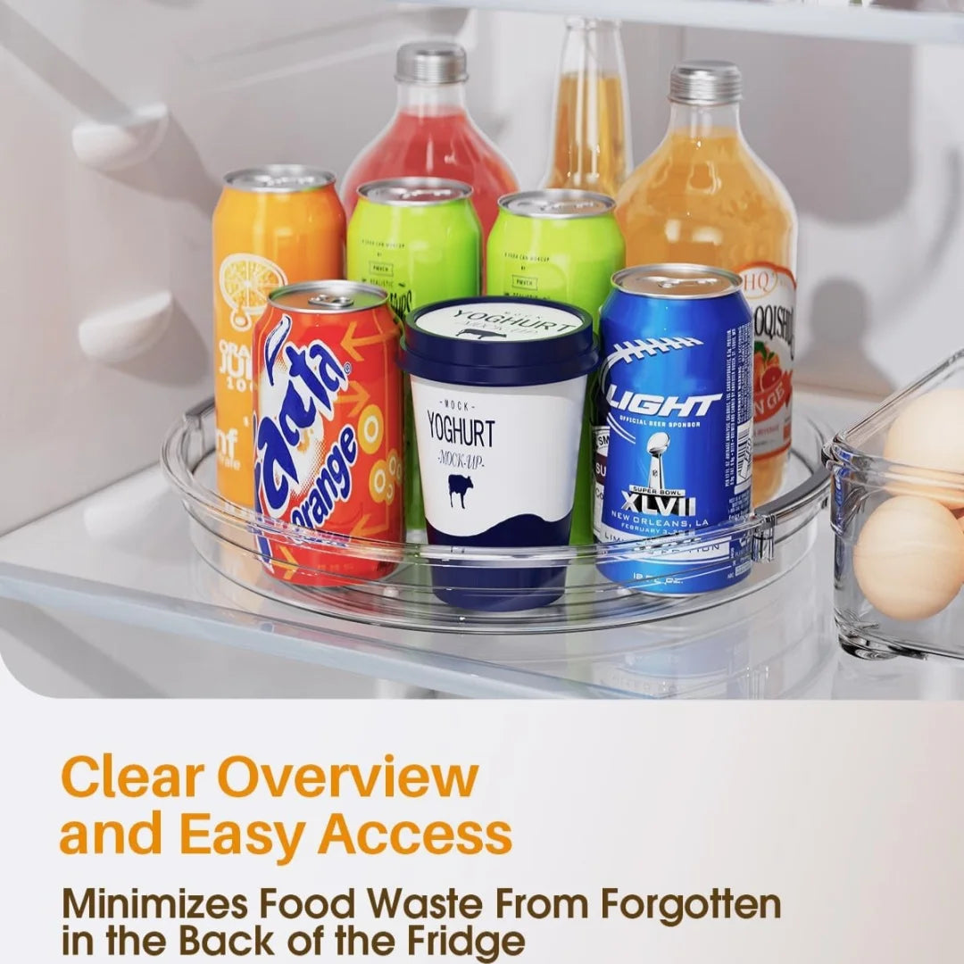 Drehbare Servierplatte 360° °   Drehbarer Organizer, Transparenter Kunststoff-Drehteller Multifunktionales Aufbewahrungstablett für Kühlschrank Gewürze Kosmetik Make-up