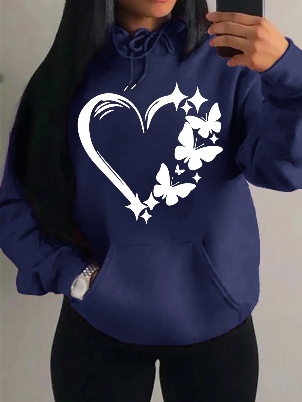 Kombination von Liebe und Schmetterling Hoody Plus Größe Frauen Hip Hop Herbst Hoodies Fleece Tasche Kleidung Vintage mehrfarbige Hoodie