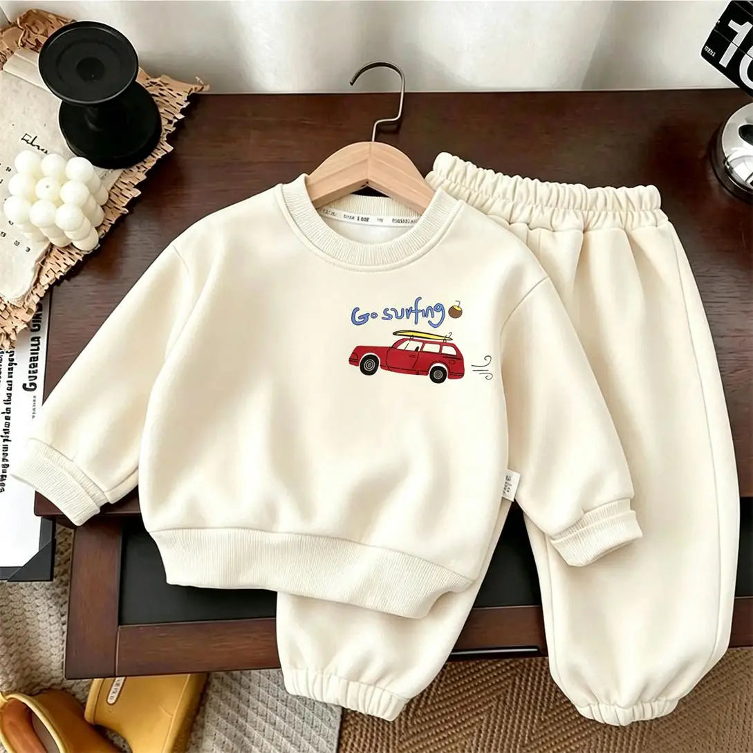 Herbst-Kostüm Langarm-Outfits für Kinder Rundhals-Sweatshirts Einfarbige Hosen 2-teilig Kleinkind Neuer Bedruckter Hoodie mit Hose