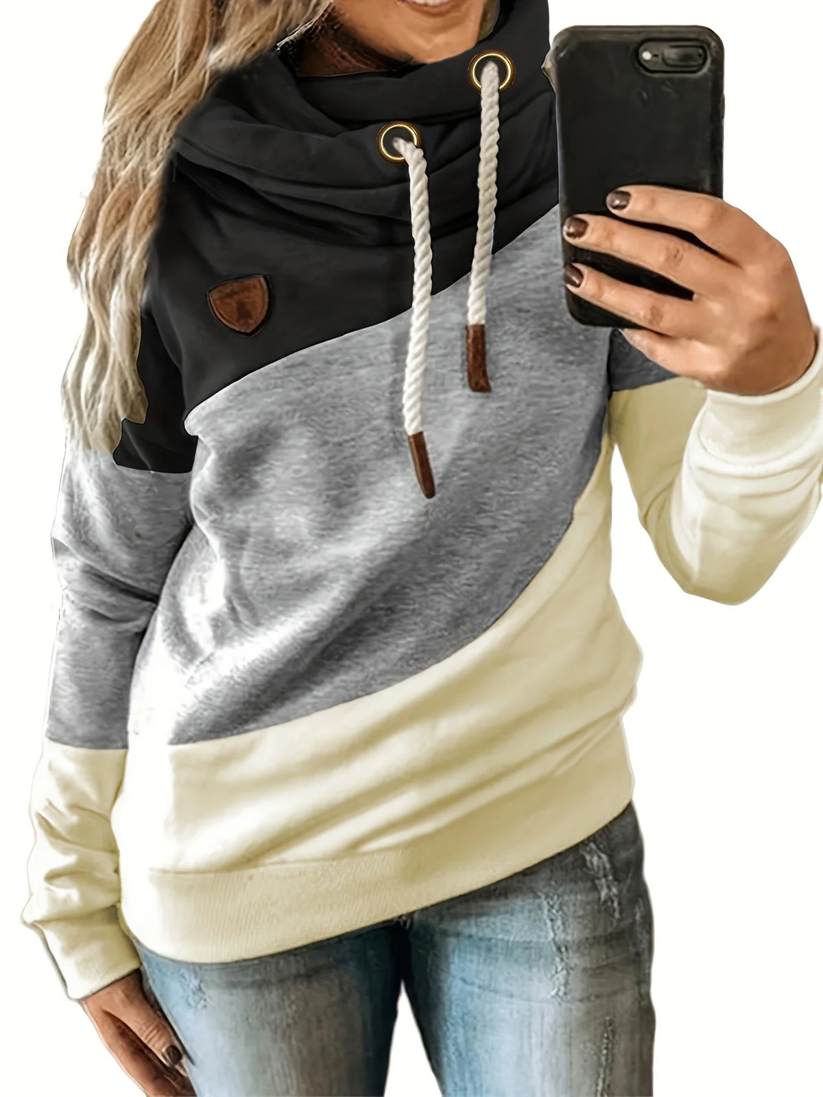 Plus Size Damen Clash ing Kapuzen ärmel einfarbig lässig Top
