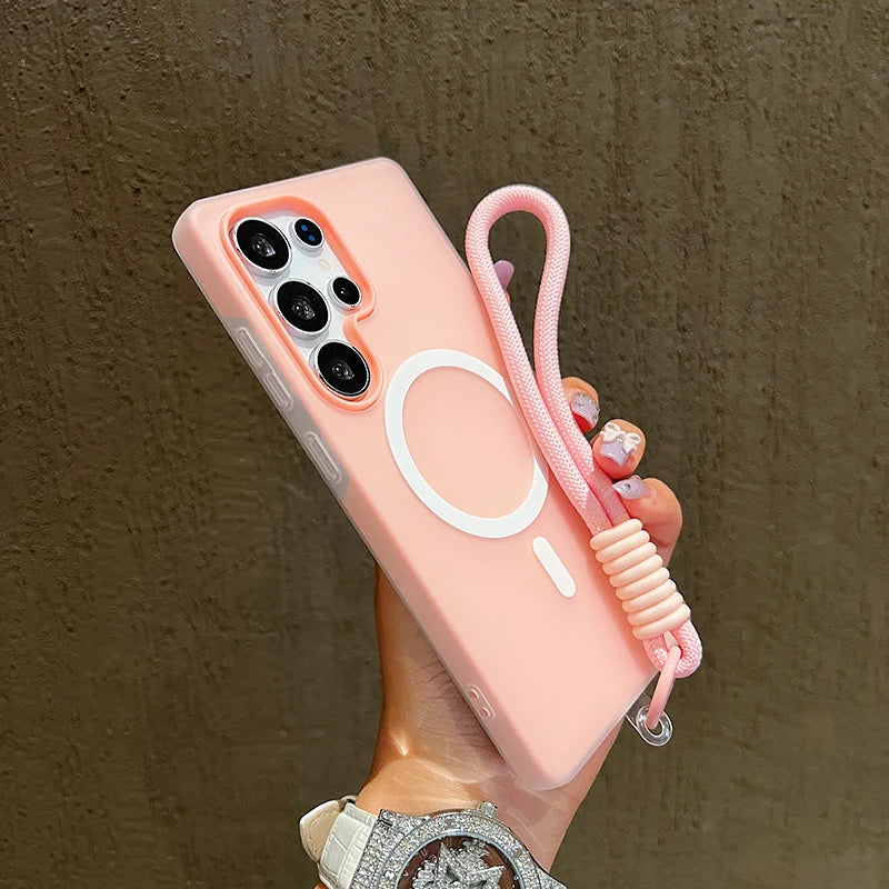 Candy Farbe Matte Für Magsafe Lanyard Weiche Telefon Fall Für Samsung Galaxy S24 FE S25Edge S22 S23 FE Plus S25 Ultra magnetische Abdeckung
