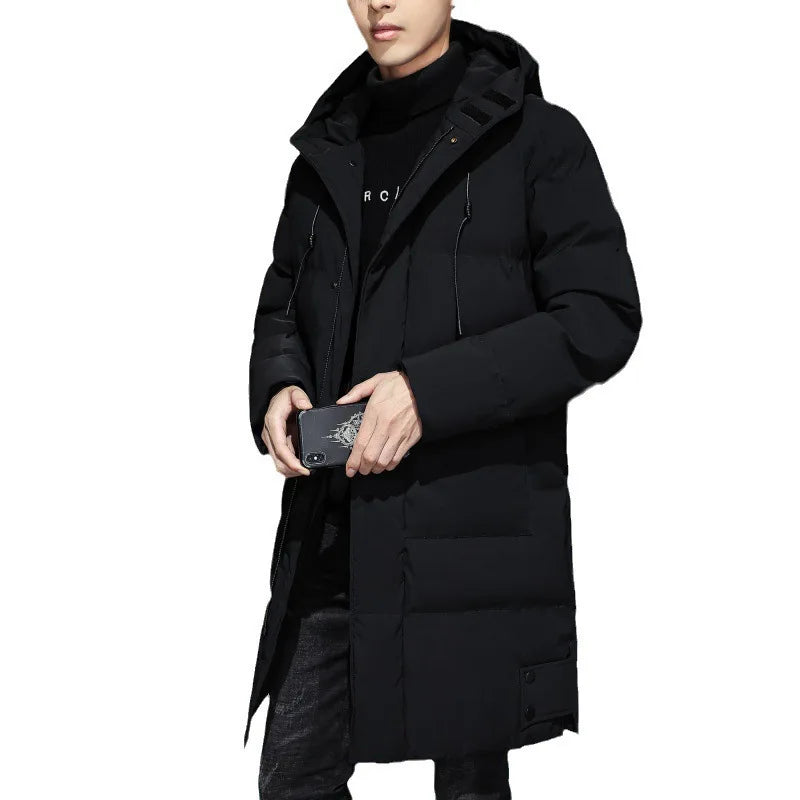 2025 Winter Mann Unten Jacke Einfache Feste Farbe Kalt-beweis Männliche Oberbekleidung Mittlere Länge Lange Sleeve Zipper Täglichen männer Mit Kapuze Mantel