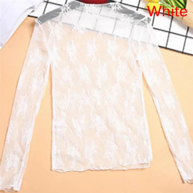 Elegantes transparentes T-Shirt sexy Langarm Mesh Tüll durchsichtiges Oberteil