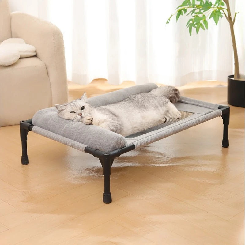 Erhöhtes Netz-Haustierbett für Mittelgroße und Große Katzen und Hunde, Abnehmbar und Waschbar, Atmungsaktives Haustier-Sofa, Feuchtigkeitsbeständig mit Kissen