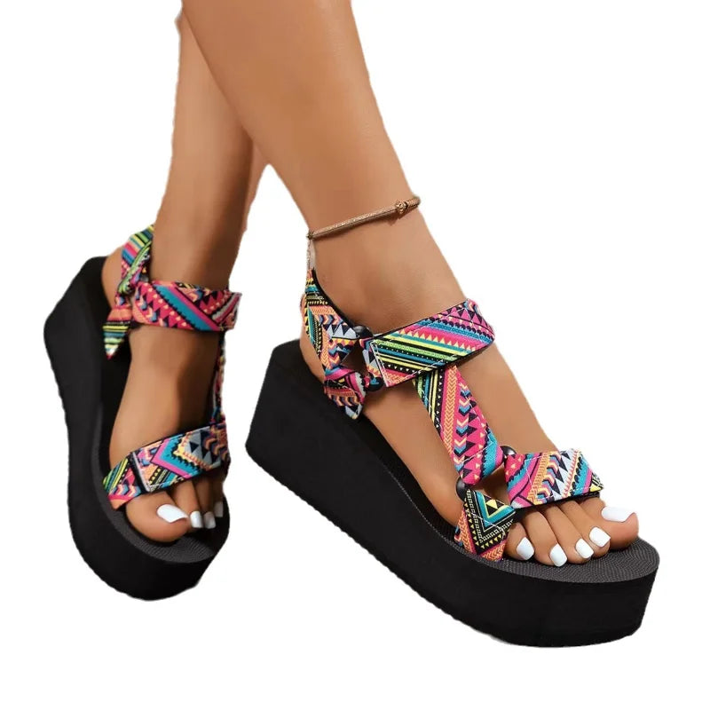 Neue Damen-Sommerschuhe mit dicken Sohlen, bequeme Stoff-Sandalen, Strand-Sandalen mit freiliegender Zehenpartie, leichte Freizeit-Slipper, Zapatos