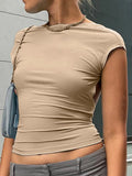 Kurzarm-rückenfreie Oberteile für Damen mit mehreren Möglichkeiten, 2025, dünn, Basic, Sommer, schmal, abgeschnitten, ausgeschnitten, sexy T-Shirt, bauchfreies Top