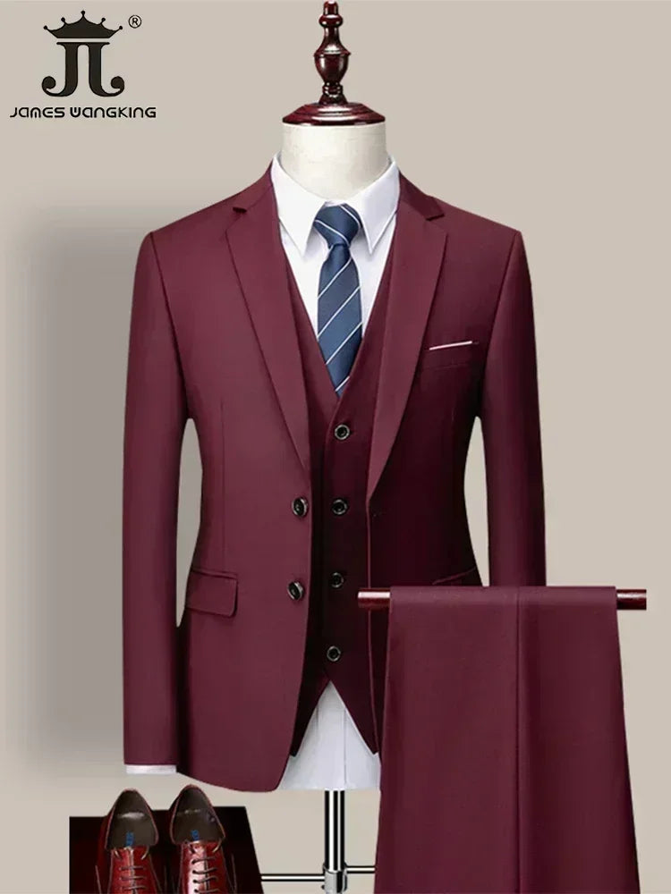 14 Farben M-6XL ( Jacke + Weste + Hose) High-End-Marke formale Business Herren Anzug dreiteiligen Bräutigam Brautkleid einfarbigen Anzug