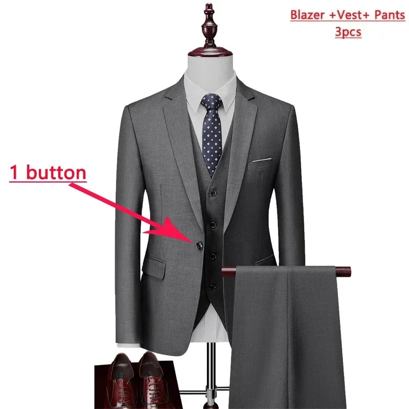 14 Farben M-6XL ( Jacke + Weste + Hose) High-End-Marke formale Business Herren Anzug dreiteiligen Bräutigam Brautkleid einfarbigen Anzug