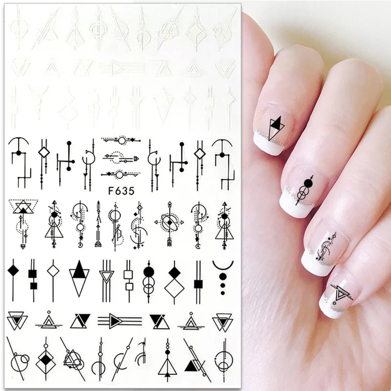1PCS Schwarz Weiß Schmetterling Laser Nagel Aufkleber Y2K Nail art Dekoration Abstrakte Linien Bronzing Blumen Aufkleber Für Nägel