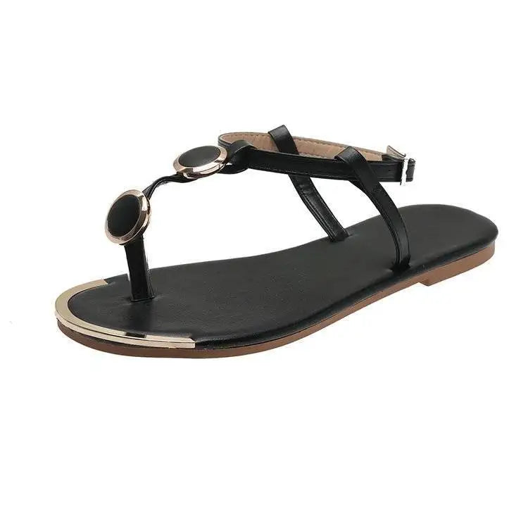 Lässige flache Flip-Flop-Sandalen mit Metallbesatz für Damen, Sommer-Strandschuhe, große Größen, Outdoor-Urlaubsschuhe, bequeme modische Damenschuhe