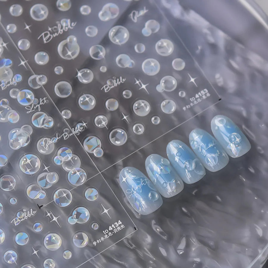 1 Stück 5D Laser Baker Light Ocean Theme Nagelaufkleber Dream Bubble Nagelaufkleber Schillernder blauer und klarer holografischer Stern DIY Maniküre
