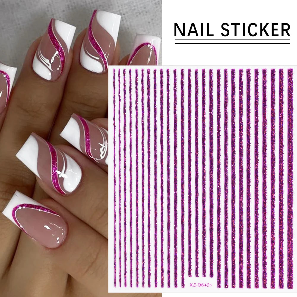 1PC 3D Einfache Französisch Linie Streifen Nail art Aufkleber Gold Silber Metall Linien Nagel Aufkleber Gerade Streifen Polnischen maniküre Spitze # 10*8cm
