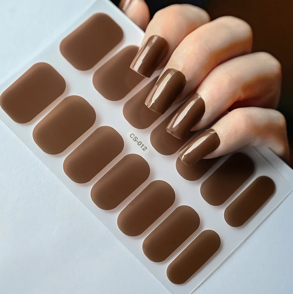 14 Tipps Full Wrap Nagellack Aufkleber Selbstklebende einfarbige Gel-Nagelstreifen Kunst Aufkleber Nicht halbgehärtete DIY Nageldekorationen