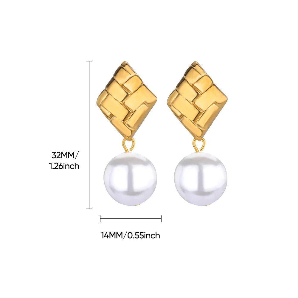 Elegante Imitation Perle Tropfen Ohrringe für Frauen Gold Farbe Edelstahl Herz Geometrische Durchbohrte Ohrringe Trendy Party Schmuck